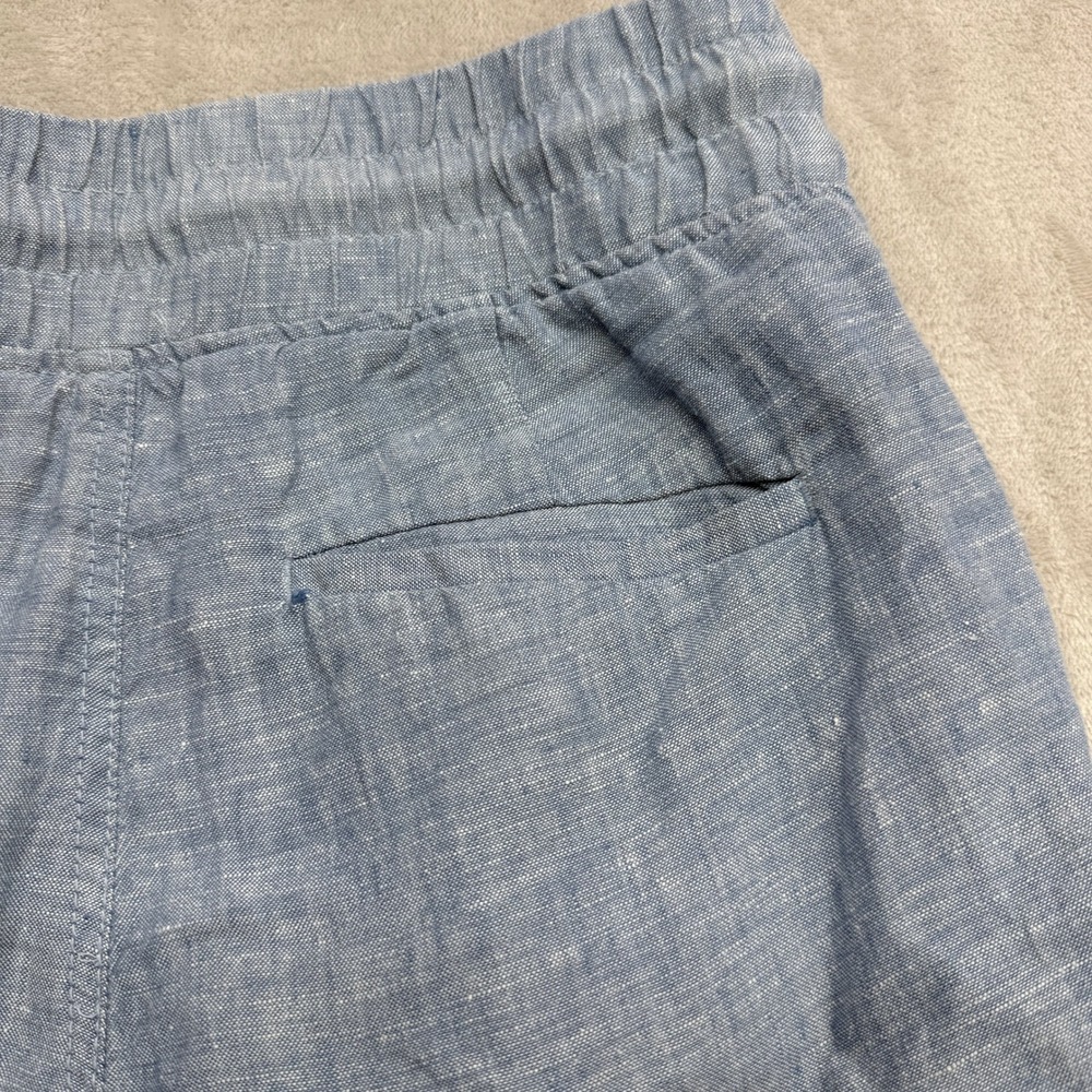 Athleta Cabo Linen Wide Leg Pant Women 8 Blue Smocked Waist Pocket Boho Travel - Picture 10 of 11